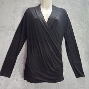 Unbranded‎ Medium V-neckline Black Blouse Button Y2K